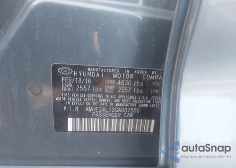 2016 Hyundai Sonata Hybrid Se z USA, uszkodzony, nr VIN KMHE24L13GA037586